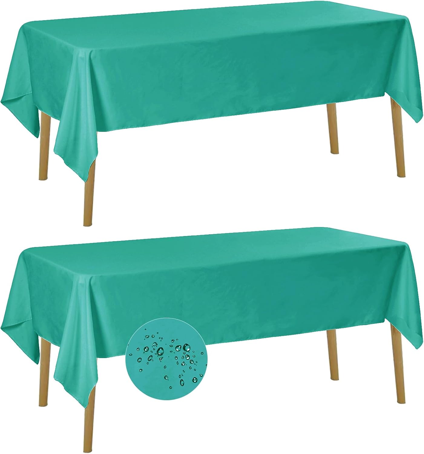 Fokitut 2 Pack Waterproof Rectangle Tablecloth, 60x102 Inch, Stain Resistant and Wrinkle Polyester Table Cloth, Fabric Table Cover for Kitchen Dining, Wedding, Party, Holiday Dinner-Turquoise