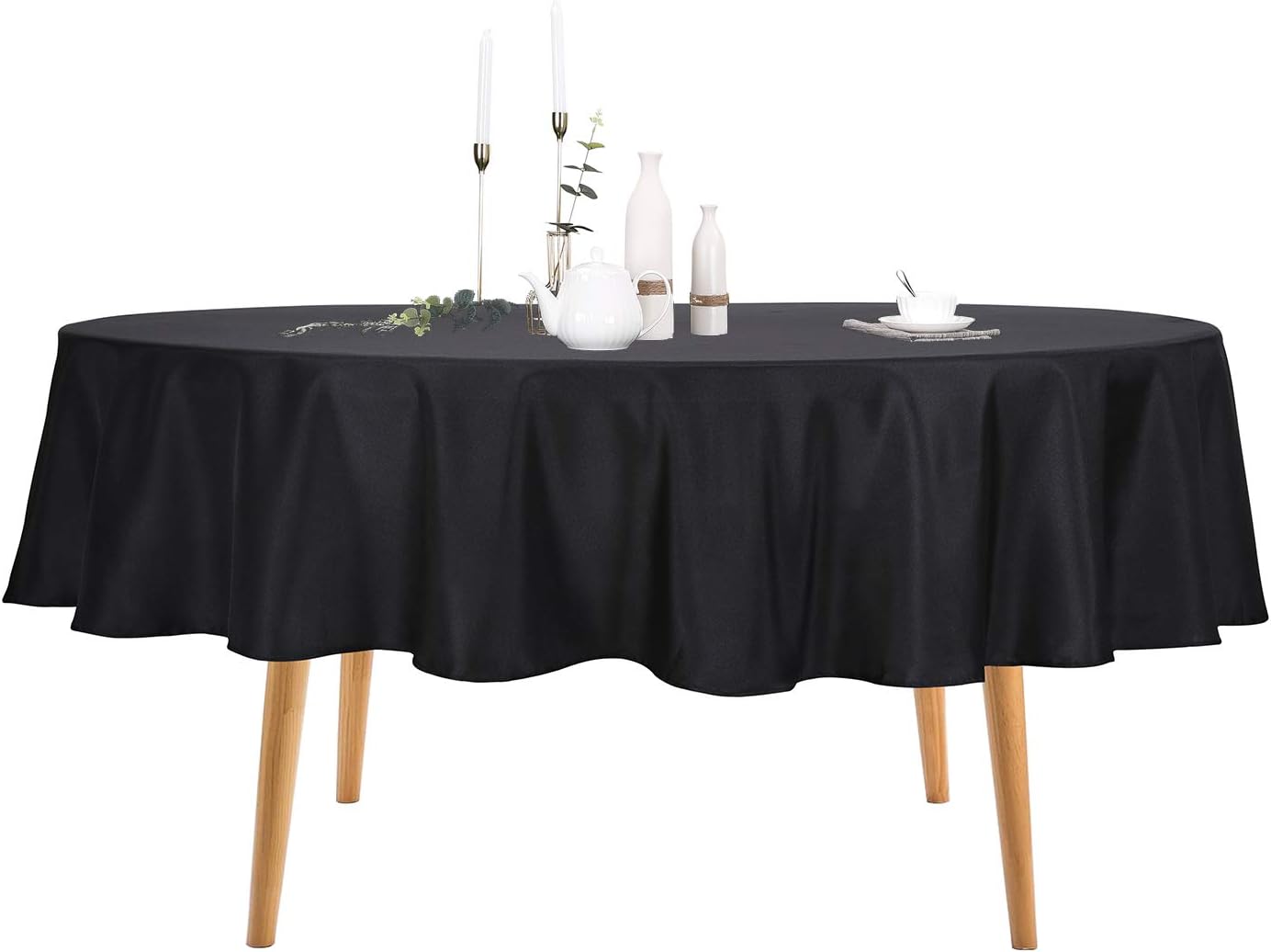 Ascoza 2pack 90 Inch Black Round Tablecloth in Polyester Fabric for Wedding/Banquet/Restaurant/Parties