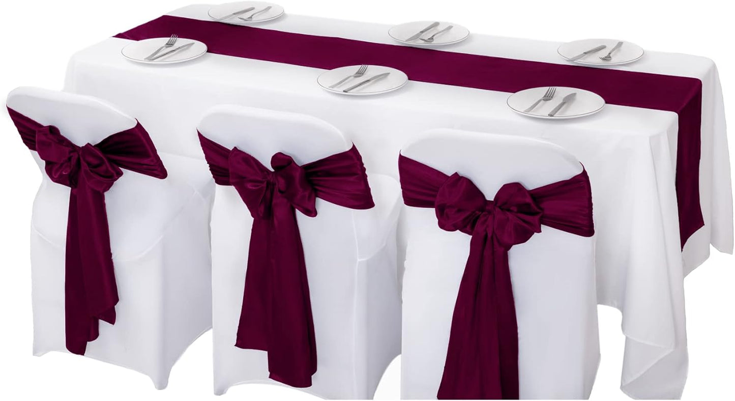 24Pack Table Runner 12 x 108 Inches Satin Silk Table Runner for Wedding, Birthday Party, Banquets, Graduations Decoration, fit Rectange and Round Table-Burgundy