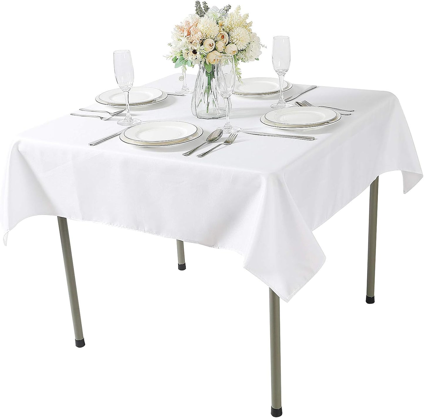 CupuamonSquare Tablecloth 70x70 inch Washable Polyester Fabric Table Cloth for Wedding Party Dining Banquet Decoration（70x70,White）
