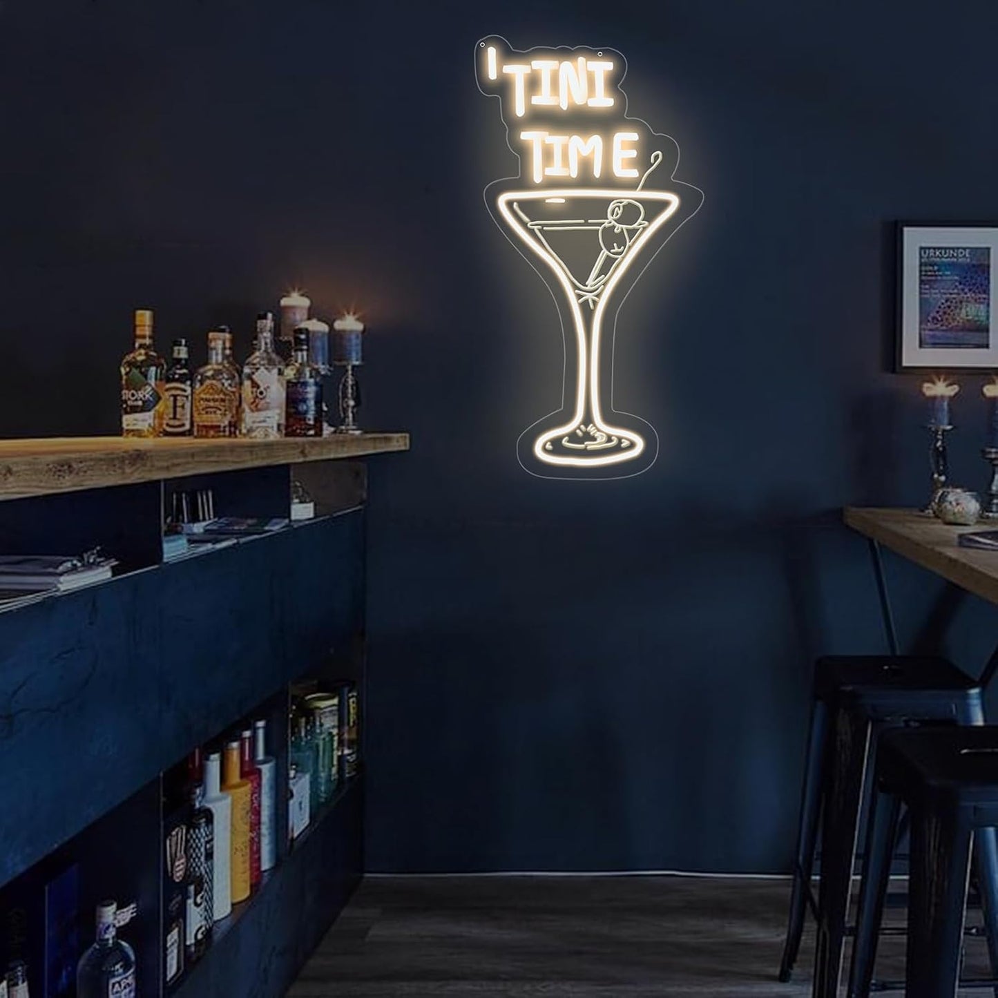 Tini Time Neon Sign, Martini LED Neon Sign for Bars, Elegant Cocktail Glass Neon, Martini Cocktail Bar Wall Decor, Bar Wall Art, Pub neon, 16.5"x8.7", Warm White