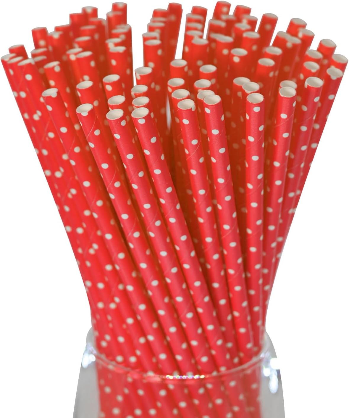 Red Paper Straws White Polka Dot Disposable Paper Drinking Straws for Parties, Weddings - 100 Pack, 7.75 Inch