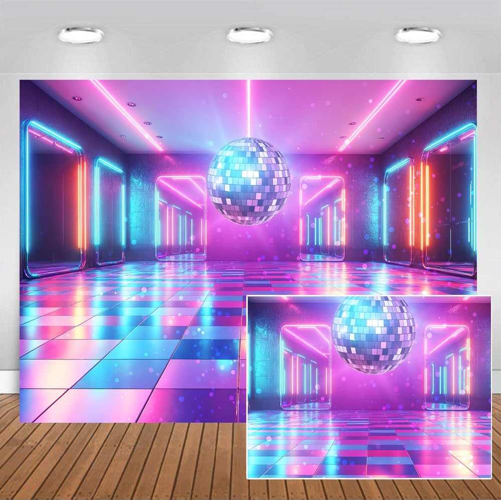 Disco Decorations Backdrop, Retro Glow Party 70s 80s 90s Theme Stage Dance Background Disco Party Decoration, Polyester Banner PartyBackdrop for Birthday Prom Portrait Photo Props 8x6FT