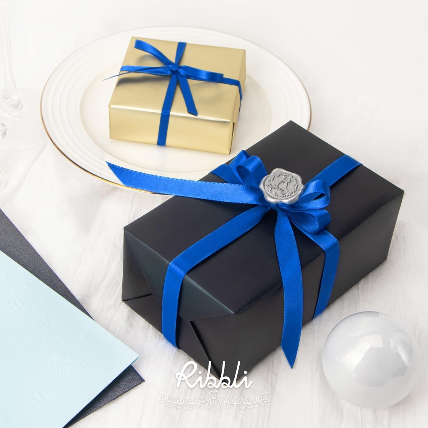 Ribbli Royal Blue Double Faced Satin Ribbon,1/2” x Continuous 25 Yards,Use for Craft Bows Bouquet, Gift Wrapping, Wedding Decoration, Floral Arrangement