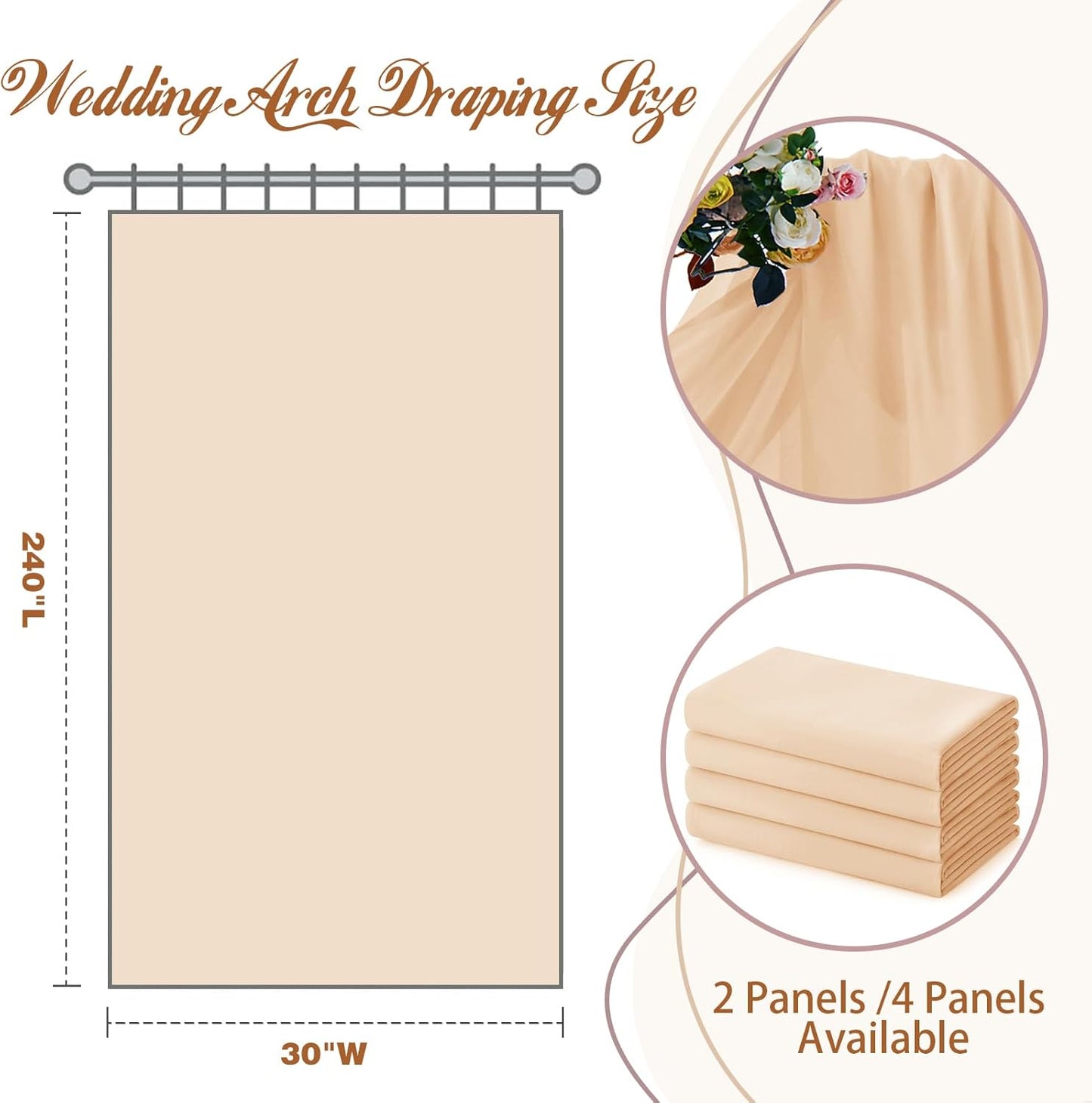 SiinvdaBZX 2 Panels Wedding Arch Draping Fabric 30" x 20Ft Peach Pink Sheer Chiffon Fabric Outdoor Extra Long Decorative Drapery for Party Ceremony Ceiling Curtain Backdrop