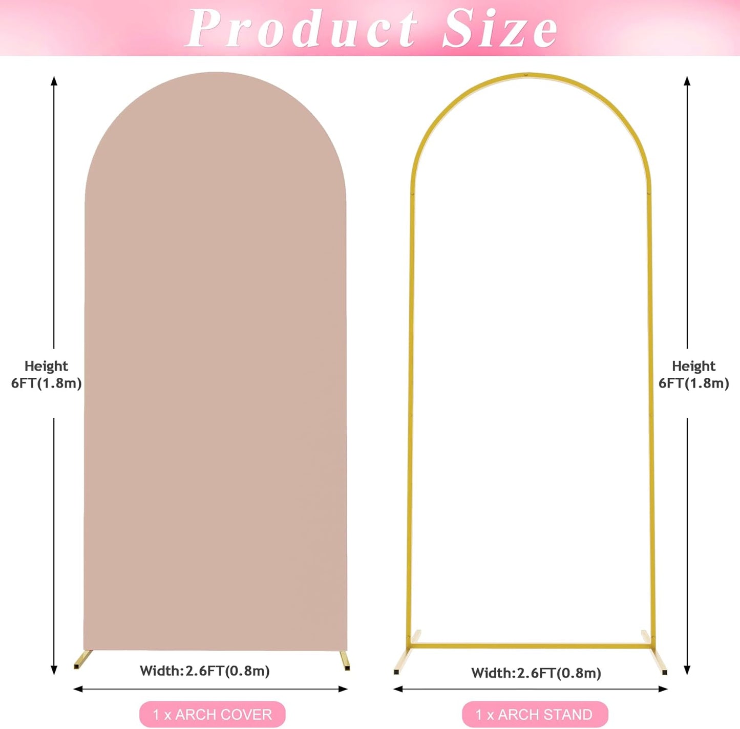 Wokceer 6 FT Wedding Arch Stand and Arch CoverMetal Arch Stand with Arch Stand Cover for Birthday Party Wedding Ceremony Bridal Baby Shower Event Decor, Nude Pink