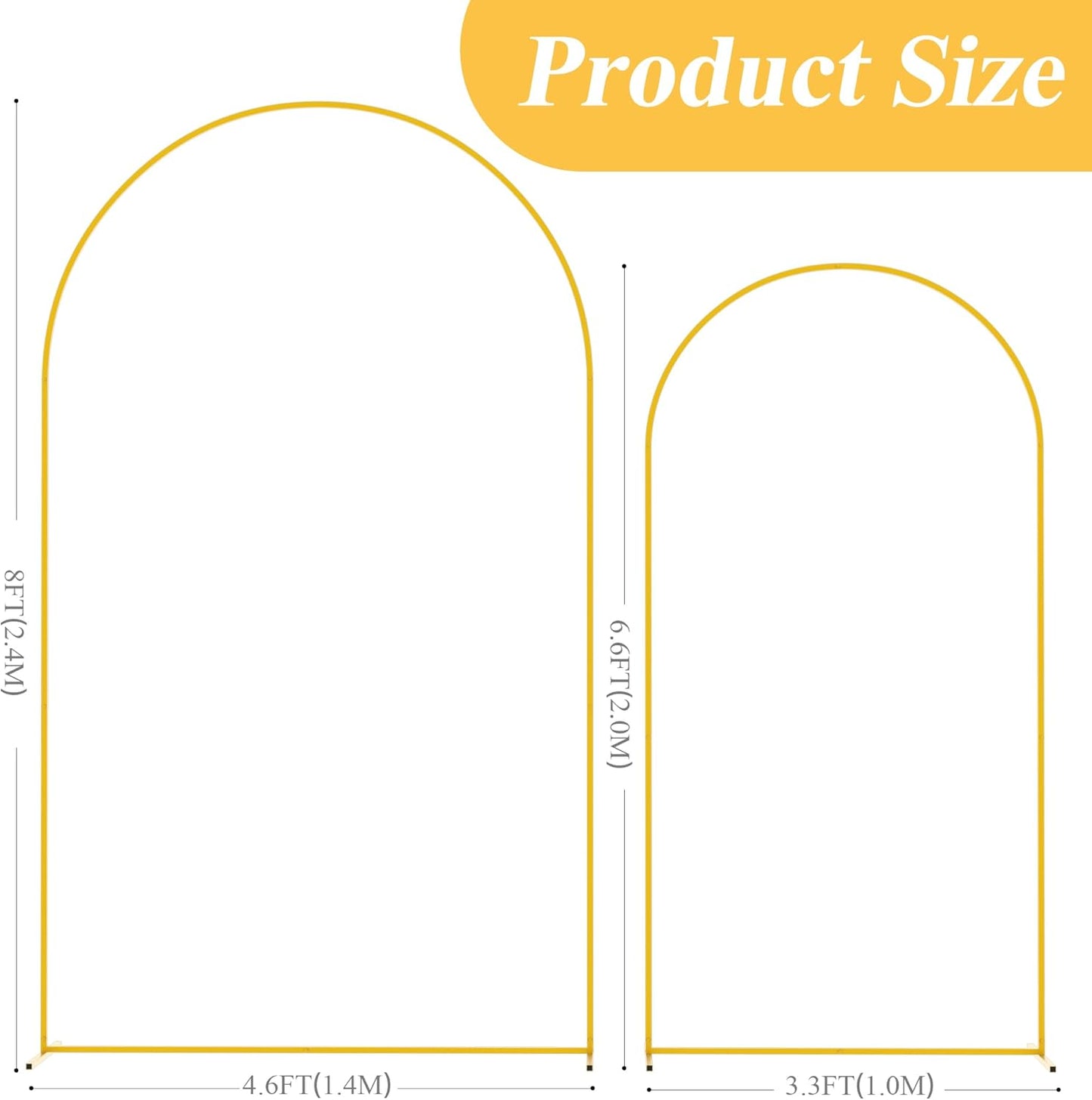 Putros Wedding Arch Stand Gold Metal Arch Stand Set of 2 (8FT/6.6FT) Chiara Arched Frame for Birthday Party Baby Shower Ceremony Graduation Decoration
