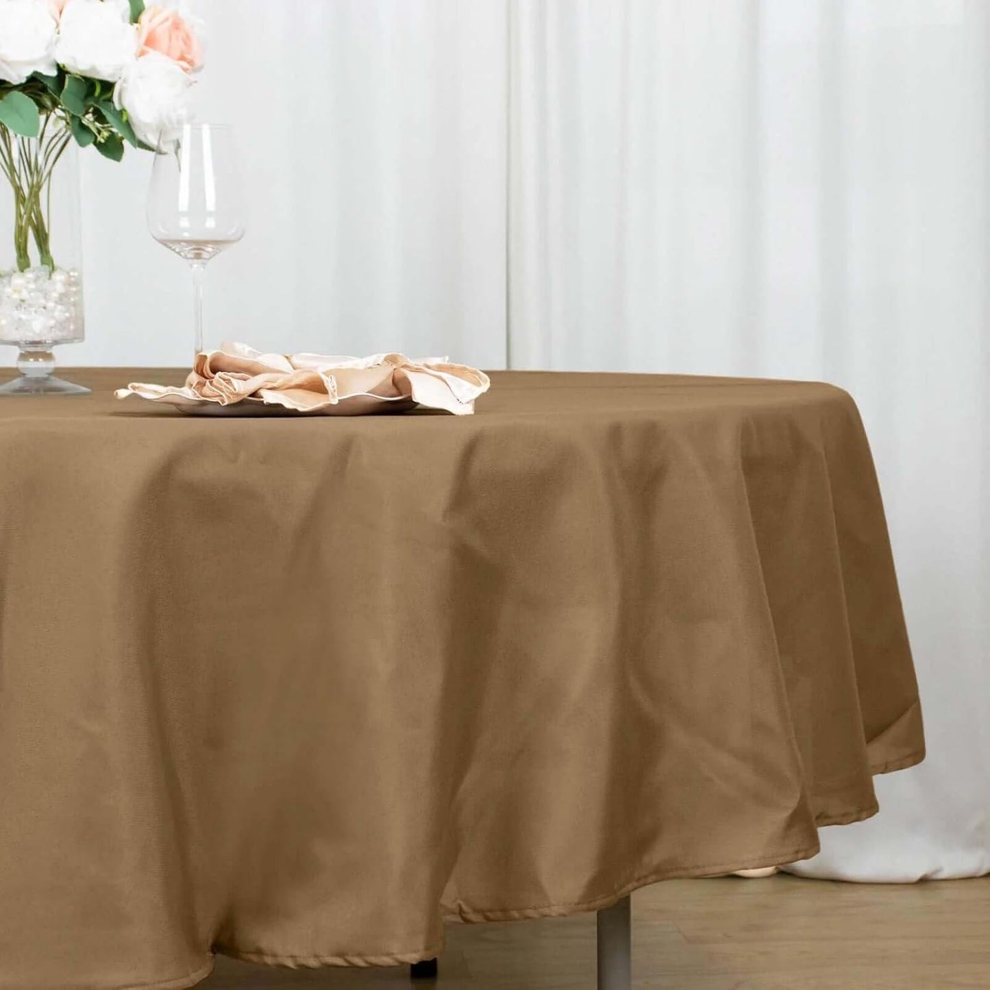 Efavormart Round Tablecloth, 90 Inch Stain & Wrinkle Resistant Washable Table Cloth, Decorative Polyester Fabric Table Cover for Banquet, Wedding, Dining- Taupe