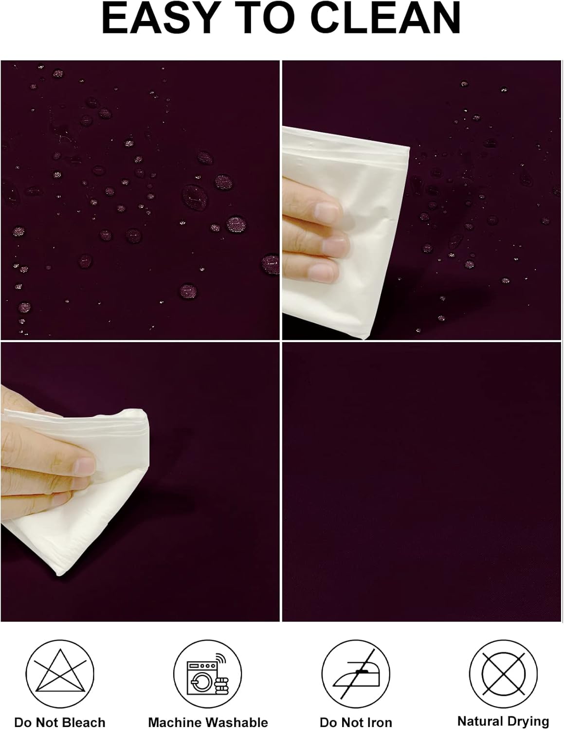 Fokitut 2 Pack Waterproof Round Tablecloth, 132 Inch, Stain Resistant and Wrinkle Polyester Table Cloth, Fabric Table Cover for Kitchen Dining, Wedding, Party, Holiday Dinner-Eggplant