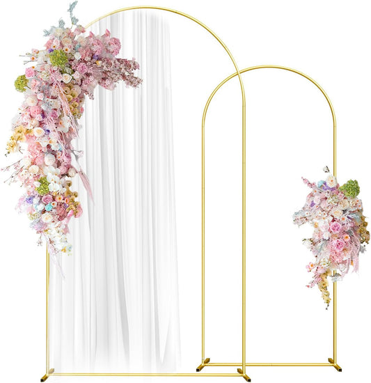 Wedding Arch Backdrop Stand Set of 2 (7.2FT, 6FT) Gold Wedding Balloon Arched Backdrop Stand Square Arch Frame for Birthday Party Bridal Baby Shower Ceremony Decoration