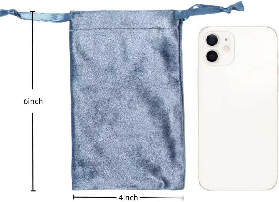 QIANF 12pcs Dusty Blue Velvet Drawstring Bags 4x6 inches Glossy Small Velvet Cloth Gift Bags Jewelry Pouches for Storage Wedding Party Favor Christmas