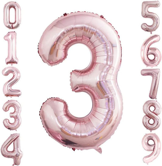 GOER 2 Pcs 42 Inch Rose Gold Foil Balloons Number 3,Huge Number Balloons for 3rd 33rd Birthday Party Supplies Anniversary Decorations