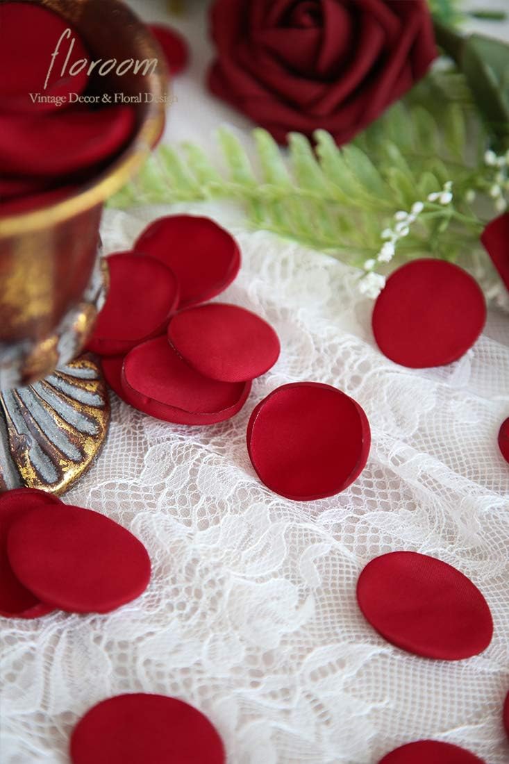 Floroom 300pcs Rose Petals Dark Red Faux Silk Flower Petals for Wedding Flower Girl Basket Aisle Scatter Dinner Table Centerpieces Party Confetti Bridal Shower Romantic Night Decoration