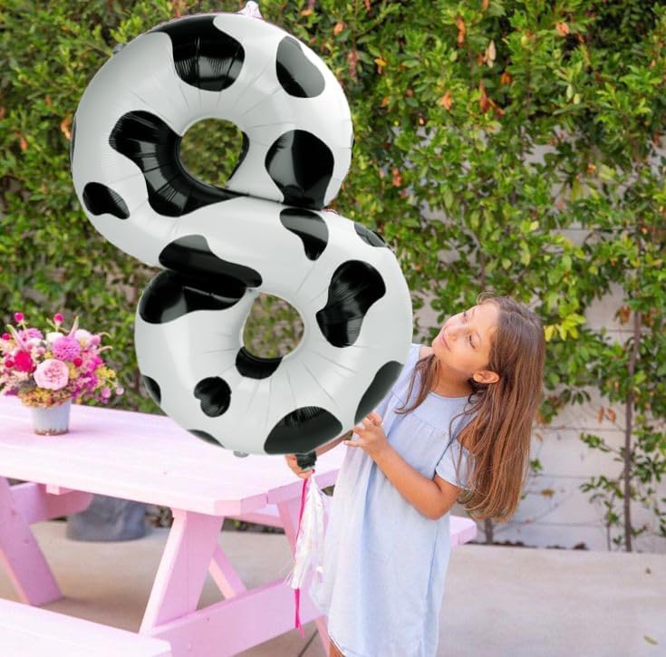 Cow Print Foil Number 8 Balloon 40 Inch, Helium Mylar Eight Number 8 18 28 38 48 58 80 88 Birthday Balloons, 8th Cow Print Women Men Wedding Anniversary, Graduations Party Supplies