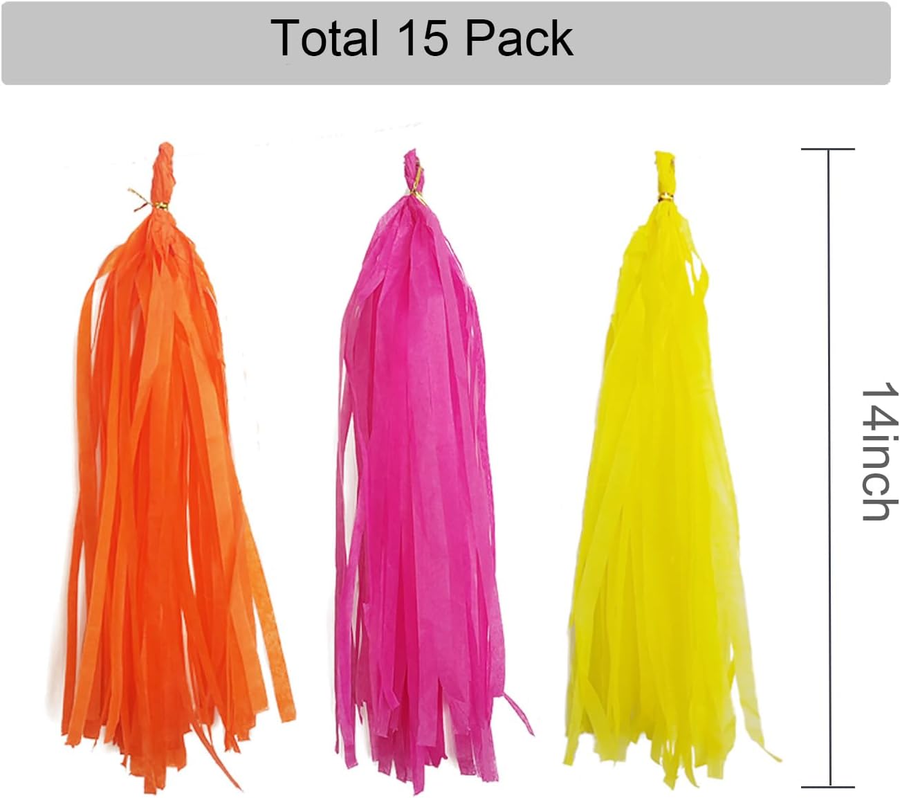 GAKA Orange Yellow and Hot Pink Tissue Paper Tassel,Paper Tassel Garland Banner for Party Decor Supplies,15 PC