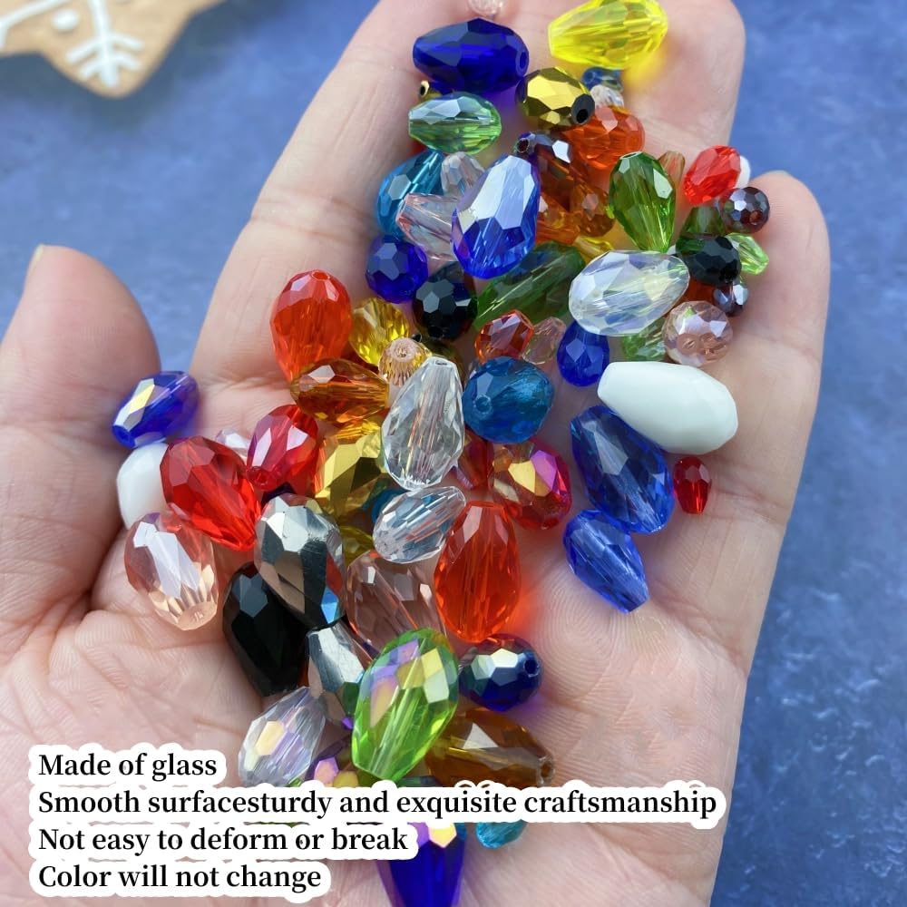 100pcs 8x12mm Teardrop Crystal Glass Beads Vertical Hole Faceted Glass Teardrop Spacer Beads for Bracelets Necklace Earring DIY Jewelry Making Craft(Gold Yellow)