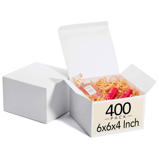 MESHA Gift Boxes 6x6x4'' 400 Pack White, Small Cardboard Gift Box with Lids Bridesmaid Proposal Gifts Box, Paper Gift Boxes Bulk for Present, Bridal, Wedding, Party, Groomsmen, Cupcake