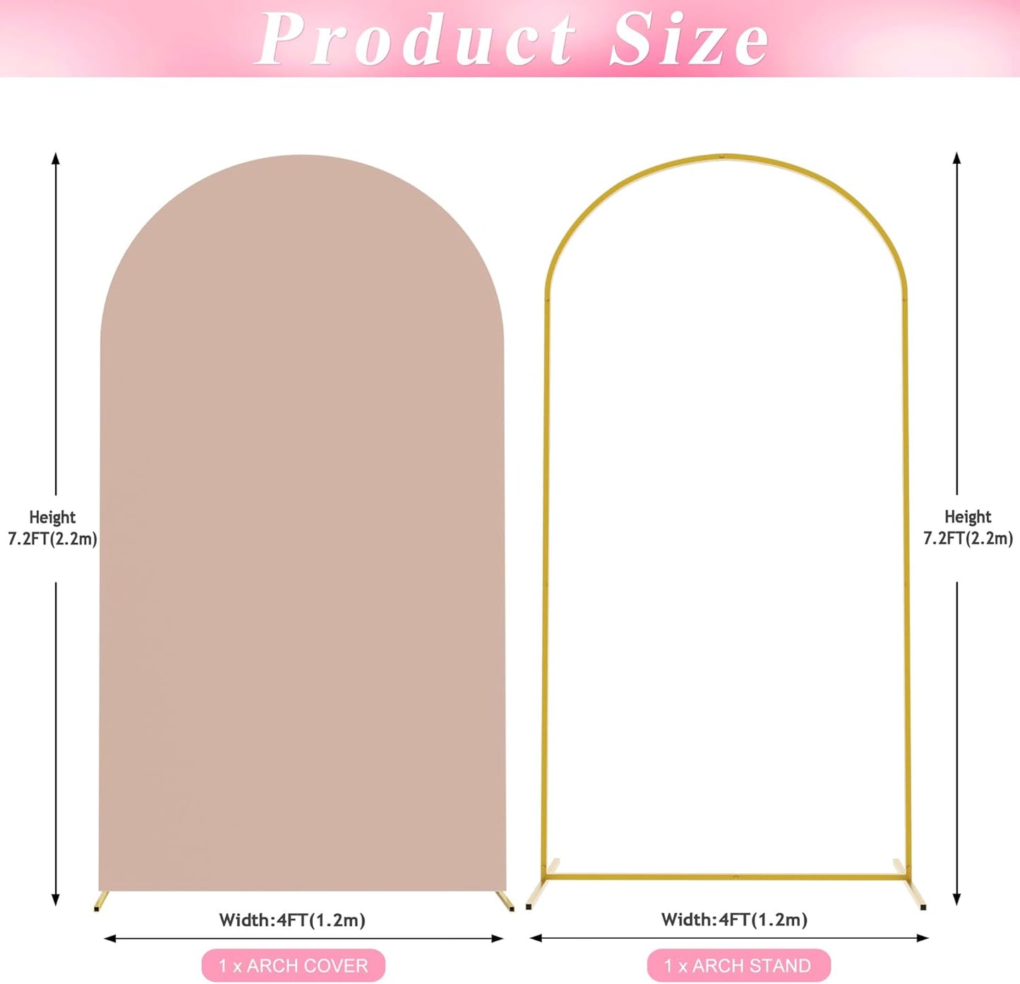 Wokceer 7.2 FT Wedding Arch Stand and Arch Cover, Metal Arch Backdrop Stand with Arch Stand Cover for Birthday Party Wedding Ceremony Bridal Baby Shower Event Decor, Nude Pink