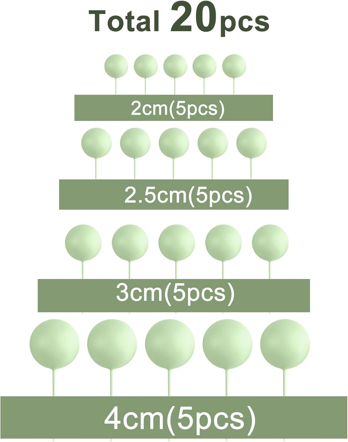 ASTARON 20 Pcs Ball Cake Topper Decorations Mini Balloons Cake Topper Sticks Light Green Balls Cake Picks Cake Topper Balls Cake Decorations for Wedding Birthday Cake Decorations