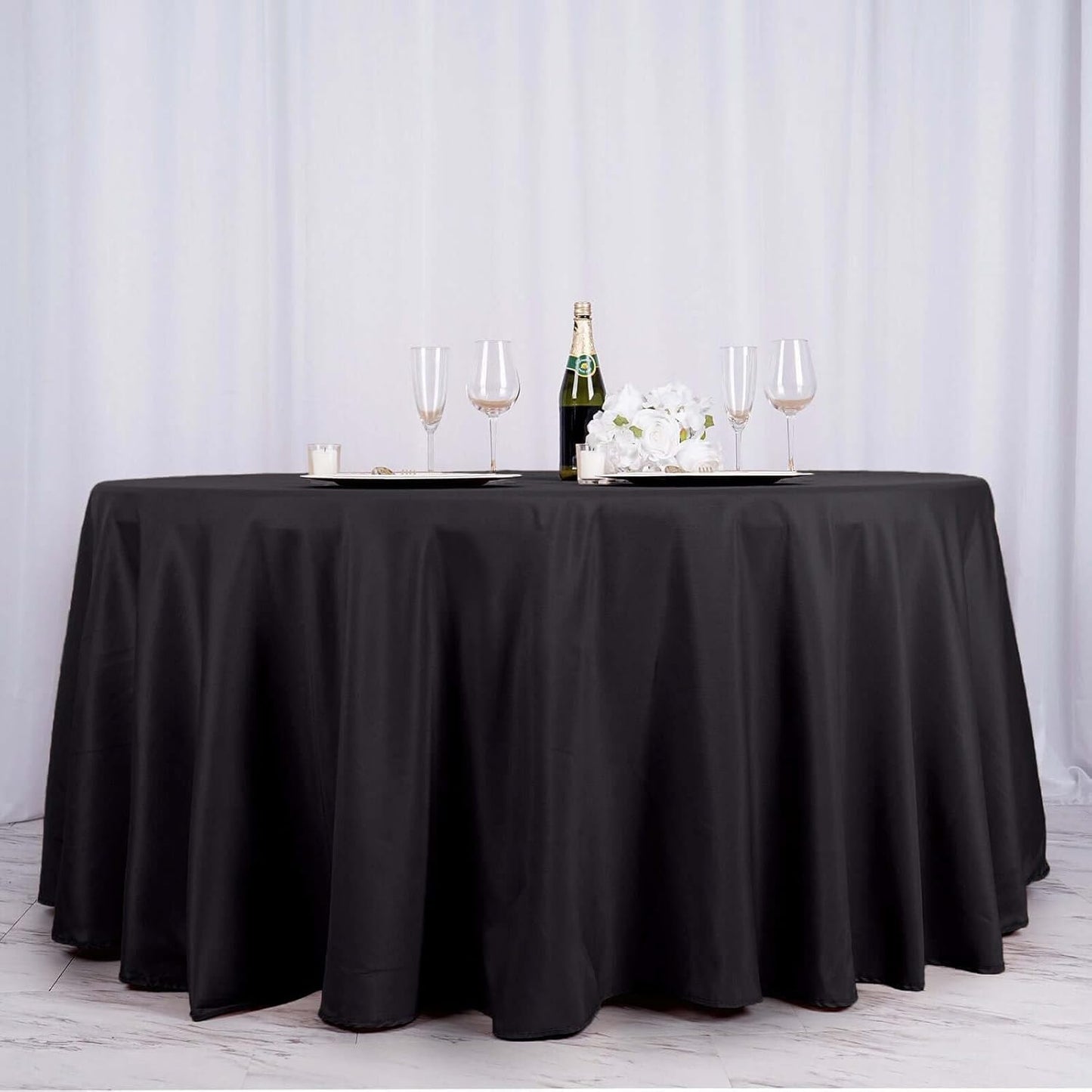 Efavormart Round Tablecloth, 132 Inch Stain & Wrinkle Resistant Washable Table Cloth, Decorative Polyester Fabric Table Cover for Banquet, Wedding, Dining- Black