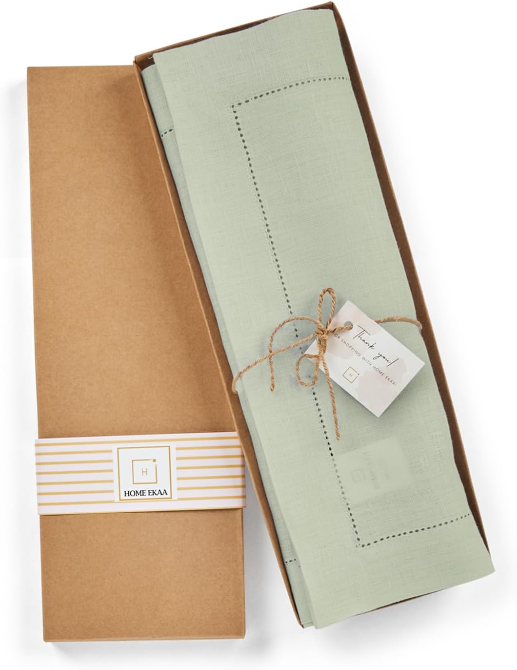 100% Pure Linen Sage Green Placemats 14 x 19 Inch - Hemstitch Christmas Dinner Placemat Set of 4 - Elegant Cloth Fabric Table Mats for Thanksgiving, Winter, New Year - Elara