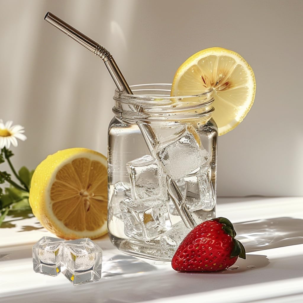 HappyFiller 22 PCS Large Crystal Square Fake Ice Cubes Acrylic Ice Rocks for Table Scatters,Vase Fillers,Party Decor,Graduations,Weddings,Anniversaries,Food Display,Floral,1 Inch