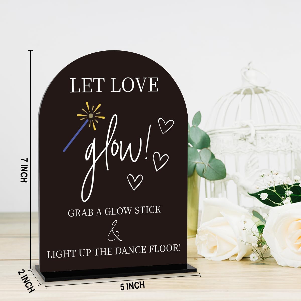 Wedding Glow Sticks Sign, Light Up Dance Floor Desk Decor, Wedding Dance Floor for Engagement Bridal Shower Reception Desk Table Decor Acrylic Sign (Black)
