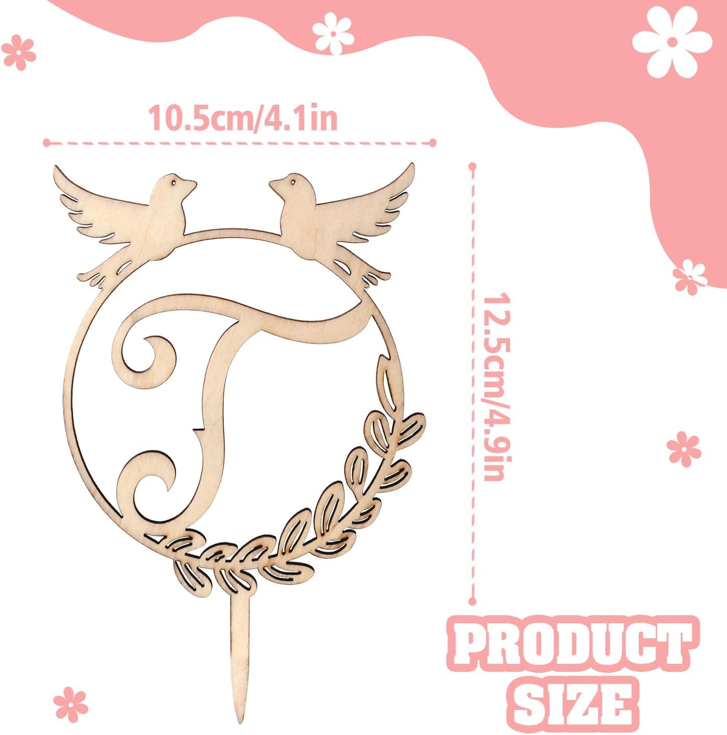 LINGTEER Personalized Inital Letter T Wood Cake Topper Perfect for Birthday Rustic Wedding Anniversary Party Keepsake Decoration