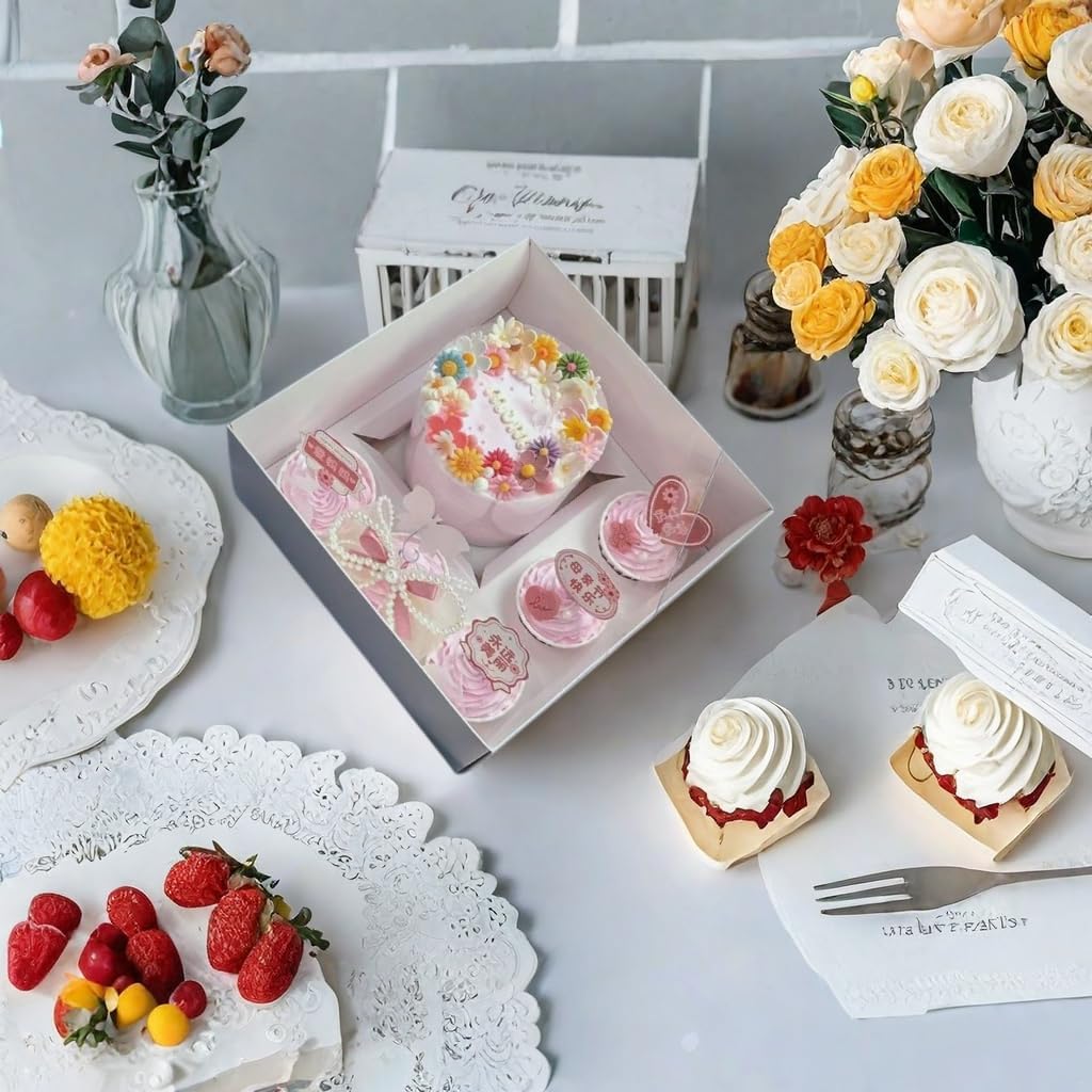 Bento Cake and Cupcake Box 4-inch Cake and 5 Cupcakes Box 10 Sets for Family Dinner Birthday Party Picnic Gift