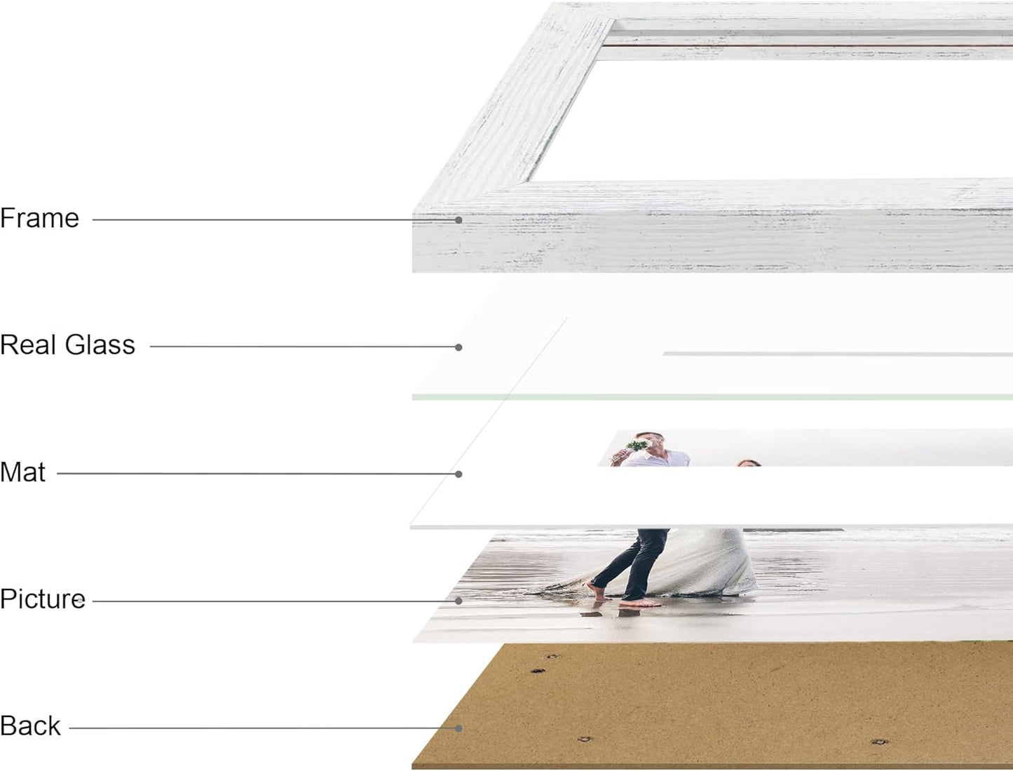 8x12 Picture Frame Set of 4 with High Definition Glass, Distressed White Frame Display 6x8 Picture with Mat or 8 x 12 Without Mat, Wood Rustic Photo Frames for Tabletop and Wall Mounting