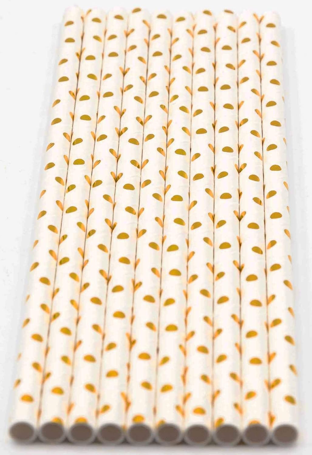 Pack of 150 Gold Polka Dot Foil Biodegradable 4-Ply Paper Drinking Straws (Compostable, Non-toxic, BPA-free)