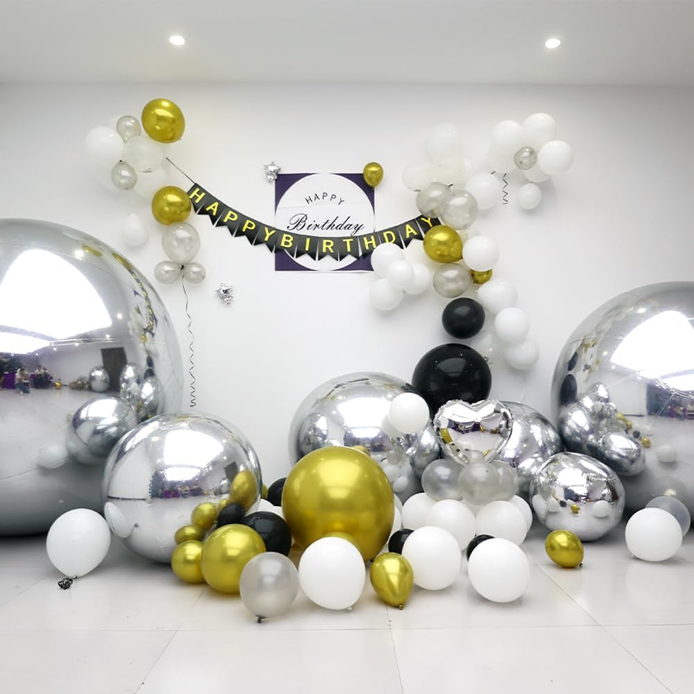 Inflatable Mirror Ball Set - Airtight PVC Spheres for Parties, Weddings, and Events. Perfect for Decoration, Hanging, and Displays. Includes Electric Pump (Silver, 24in-2pk_32in_39in_47in_71in)