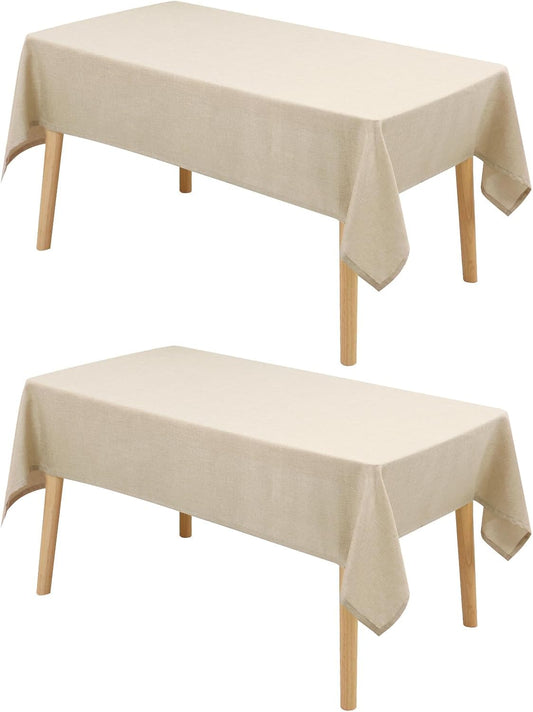 Hiasan 2 Pack Faux Linen Rectangle Tablecloth - Wrinkle and Stain Resistant Washable Table Cloth for Kitchen Dining Room Holiday Table Cover for Dinner, Beige, 60 x 140 Inch