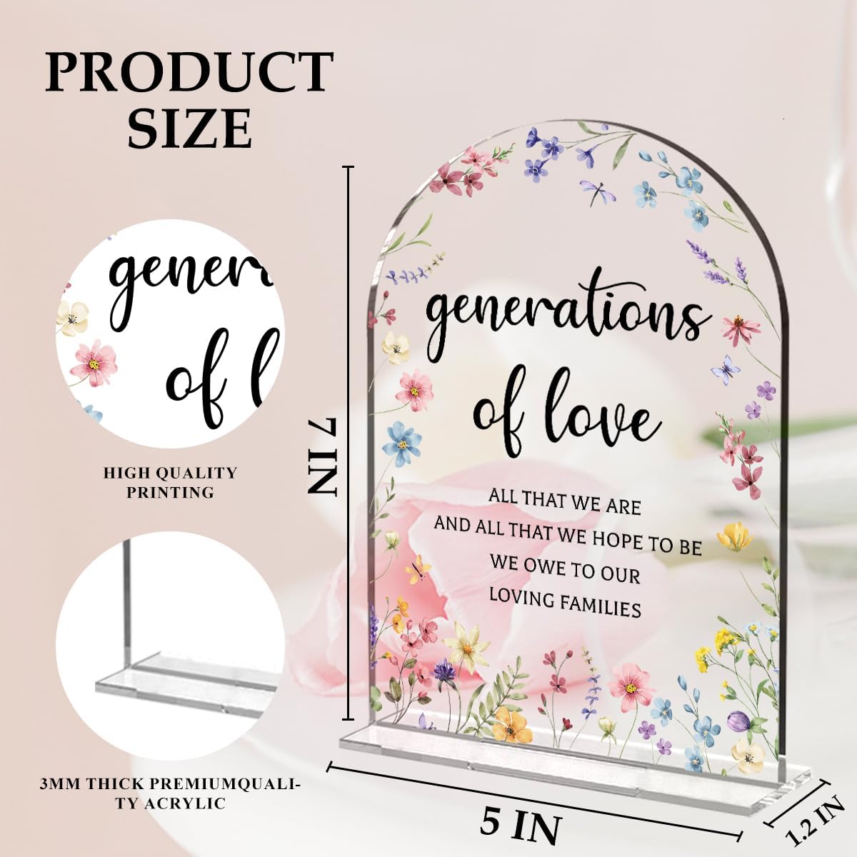 Wedding Sign，Genrations of Love Sign, Wedding Supplies 5x7 Inch, Kids Wedding Activities Acrylic Plaque, Please Help Yourself Sign, Wedding Signs for Ceremony Reception (Flower) decorative-signs183