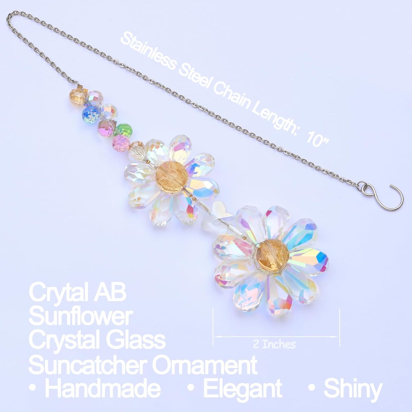 Crystal Flower Suncatcher Hanging Ornament, Rainbow Maker Window Sun Catcher Indoor Outdoor Patio Garden Decor (Crystal AB)