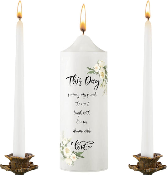 Frienda Unity Candles for Wedding Ceremony Set Wedding Unity Taper Candles Catholic Religious Ceremony Accessories(Eucalyptus Leaf)