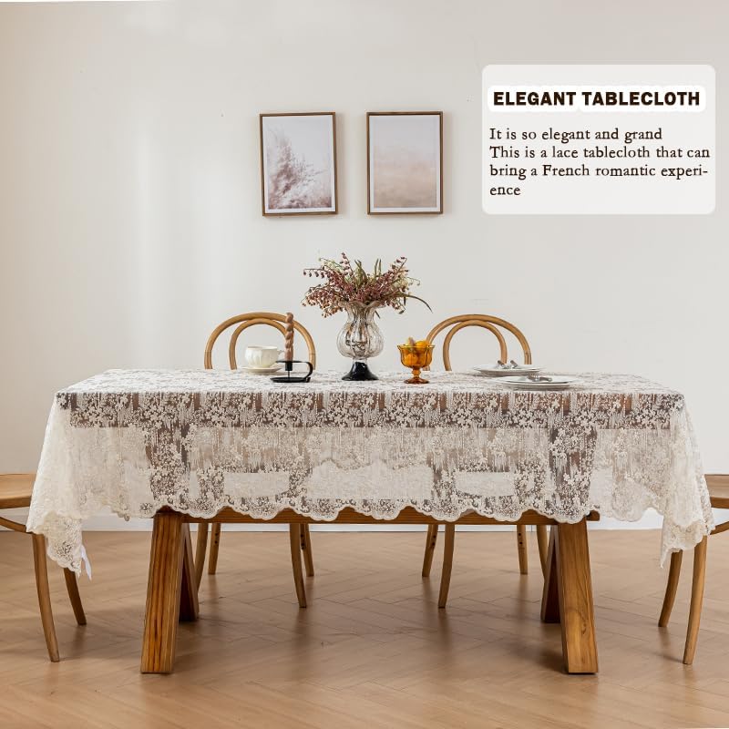 Lace Embroidered Tablecloth. Square Lace Vintage Tablecloth Dustproof Table Protector for Kitchen Dining Room Party Banquet Home Picnic Wedding Decoration (Creamy White 27.5×27.5 inch)