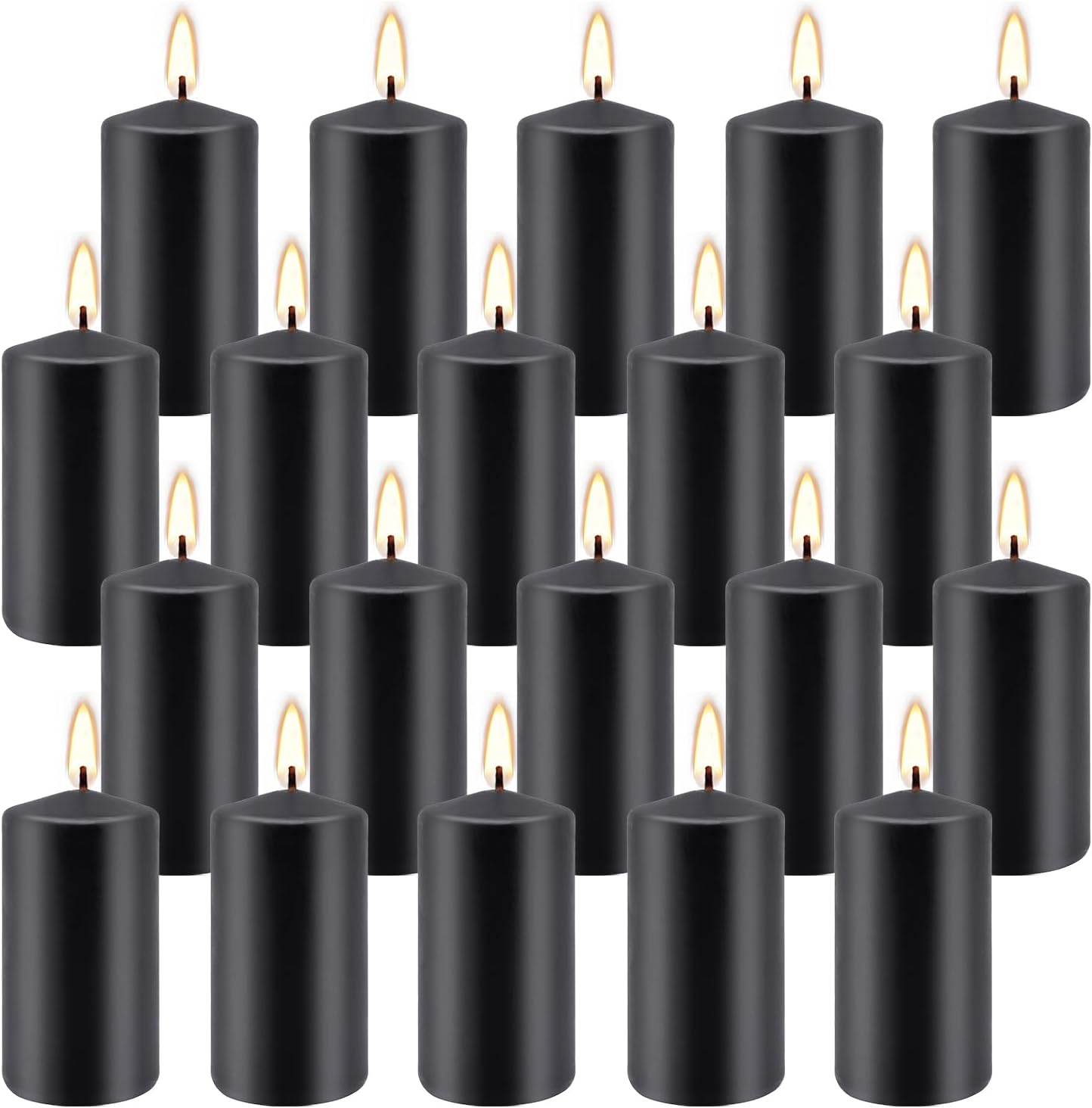 Set of 20 | 2-Inch Wide x 4-Inch Tall Black Pillar Candles - Elegant Décor for Home, Events, and Celebrations - Deep Black Finish