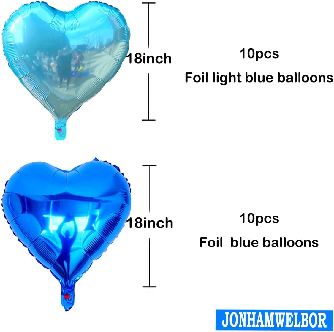 Jonhamwelbor 20Pcs 18 inch Royal Blue and Light Blue Foil Mylar Heart Shape Balloons Decorations Valentines Birthday Wedding Baby Shower Party