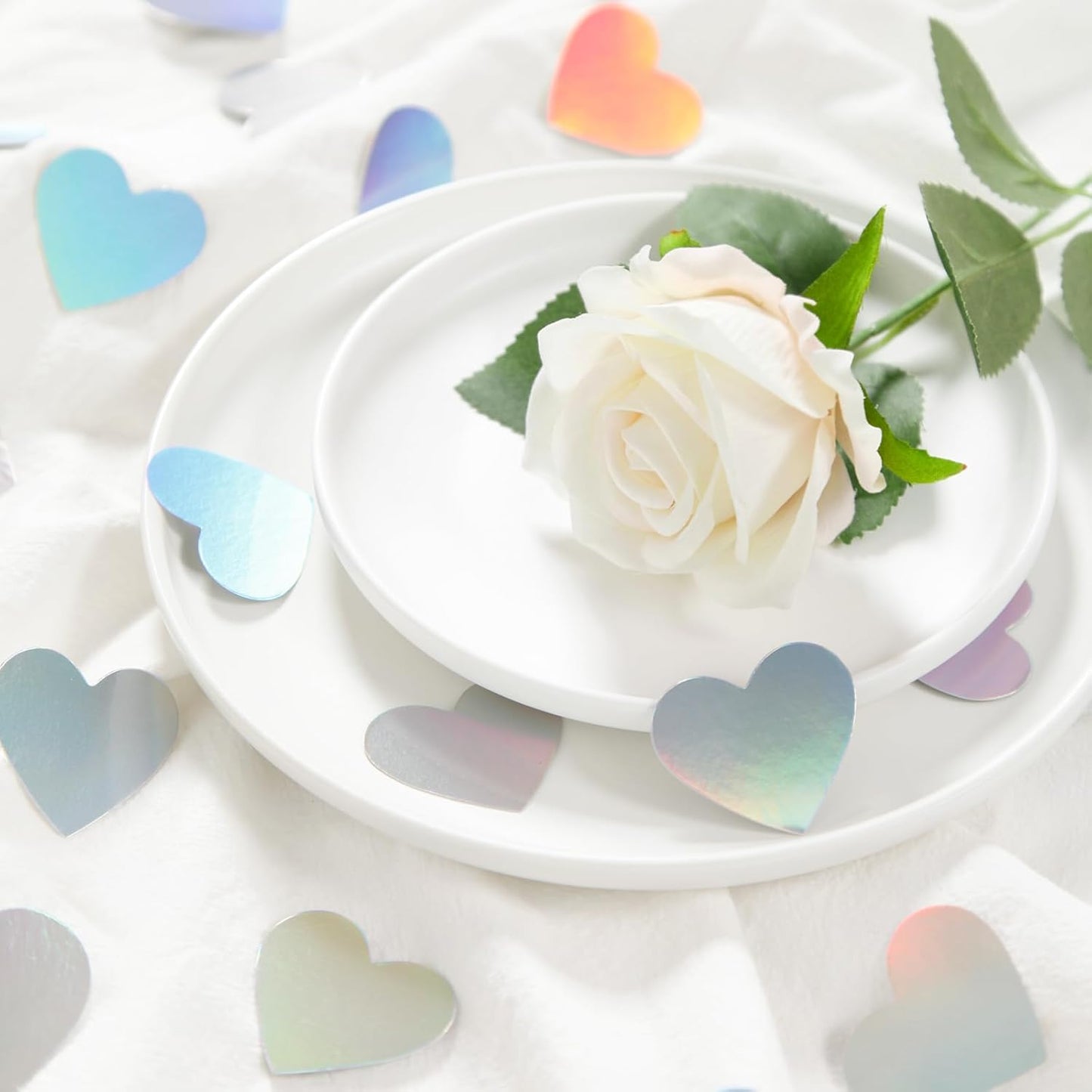 Iridescent-Disco Party-Decorations Heart Confetti - 300pcs Wedding Birthday Dining Table Centerpiece,Bachelorette Baby Bridal Shower Engagement Holographic Decor Lasting Surprise