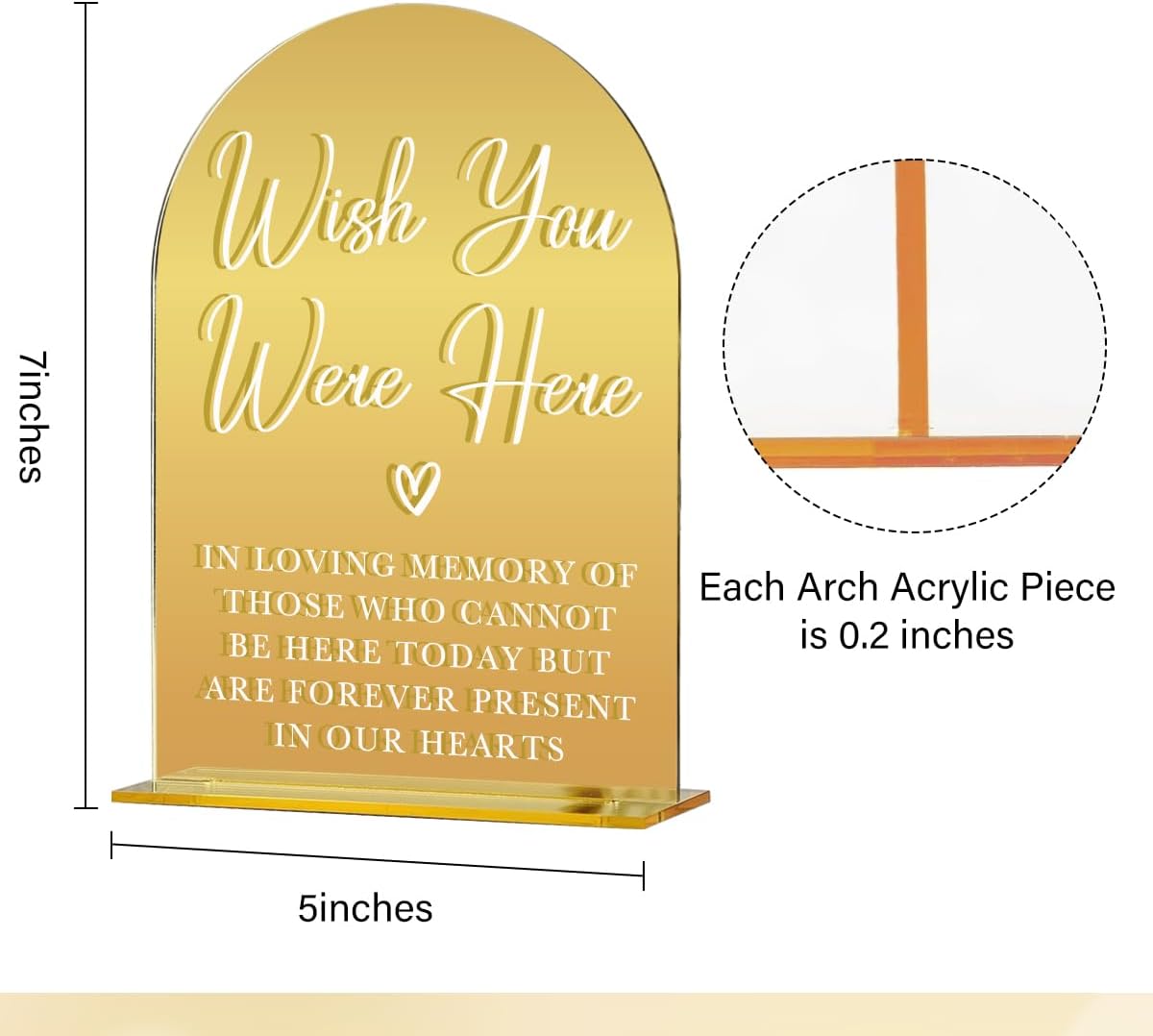 Acrylic Wedding Sign, Bridal Shower Decorations, Wish You Were Here Sign for Ceremony, Modern Font Table Signs, Gold Mirror Arched Acrylic Tabletop Signs for Wedding Reception and Event Party