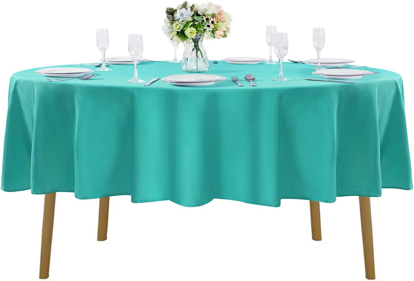 60 inch Round Tablecloth Washable Polyester Table Cloth Decorative Table Cover for Wedding Party Dining Banquet（60 inch,Turquoise）