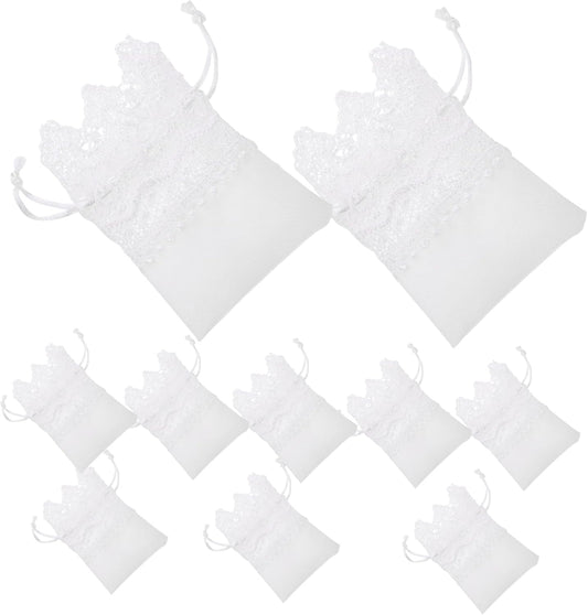 STOBOK 40Pcs White Lace Drawstring Jewelry Bags, Small Organza Bags, Lace Jewelry Pouches for Wedding Favors, Christmas Decors, Party Wrapping