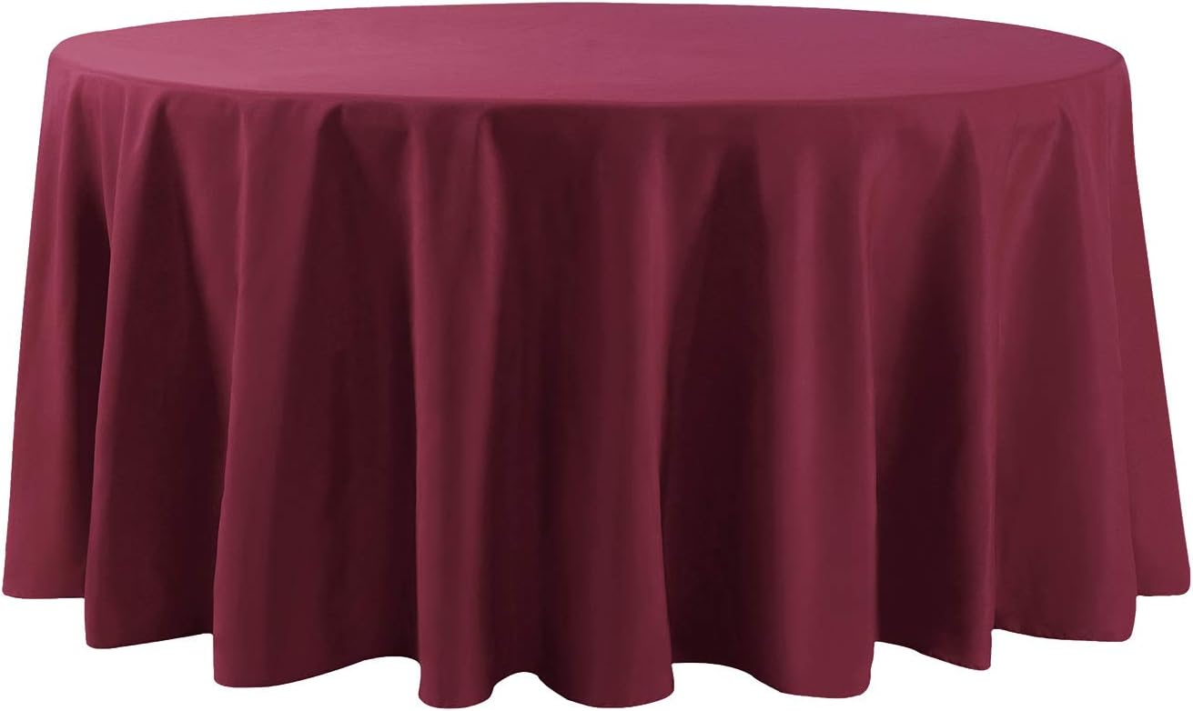108 inch Round Tablecloth Washable Polyester Table Cloth Decorative Table Cover for Wedding Party Dining Banquet（108 inch,Burgundy）