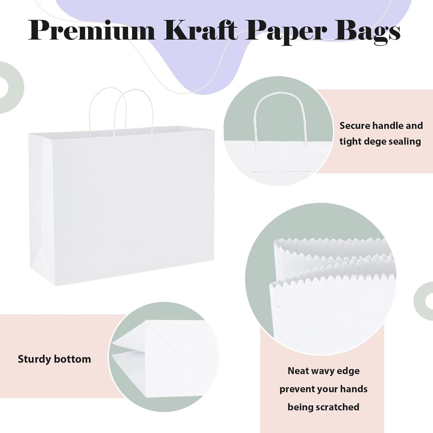 GSSUSA Large Paper Gift Bags 16x6x12'' 25Pcs White Paper Bags with Handles, Shopping Bag for Small Business, Sturdy Kraft Paper, for Boutique, Party Favor Bag, Valentine's Day Craft