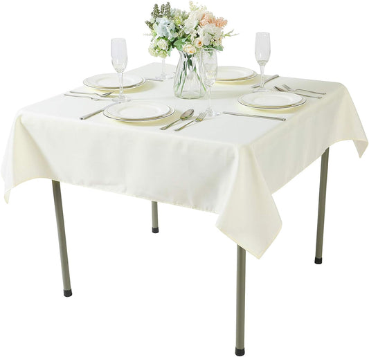 Cupuamon Square Tablecloth 52x52 inch Washable Polyester Fabric Table Cloth for Wedding Party Dining Banquet Decoration（52x52,Ivory）