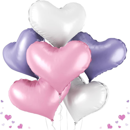 24 Inch Pink Purple White Heart Balloons, Pink Purple Heart Shaped Foil Balloons, Heart Balloon for Girls Women Valentines Day Bridal Shower Wedding Birthday Party Supplies