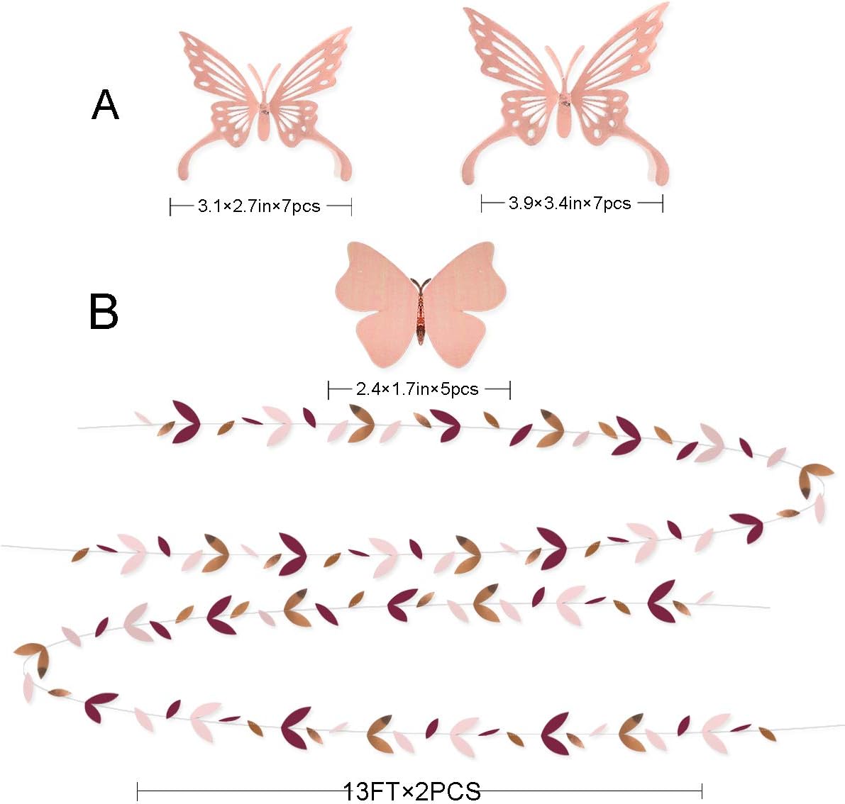 Burgundy Rose gold Pink Party Decorations Lanterns Flowers Pom Pom with 3D Butterfly Stickers and Leaf Garland Streamers for Birthday Engagement Wedding Bridal Shower Bachelorette Fall Autumn Party