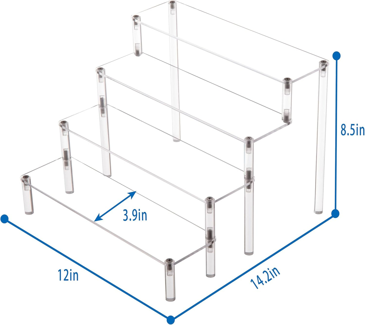 BYCY Acrylic 4-Tier Riser Display Shelf for Figurines, Desserts Holder, Collections Organizer and Cosmetic Items Shelf (4tier-Clear)