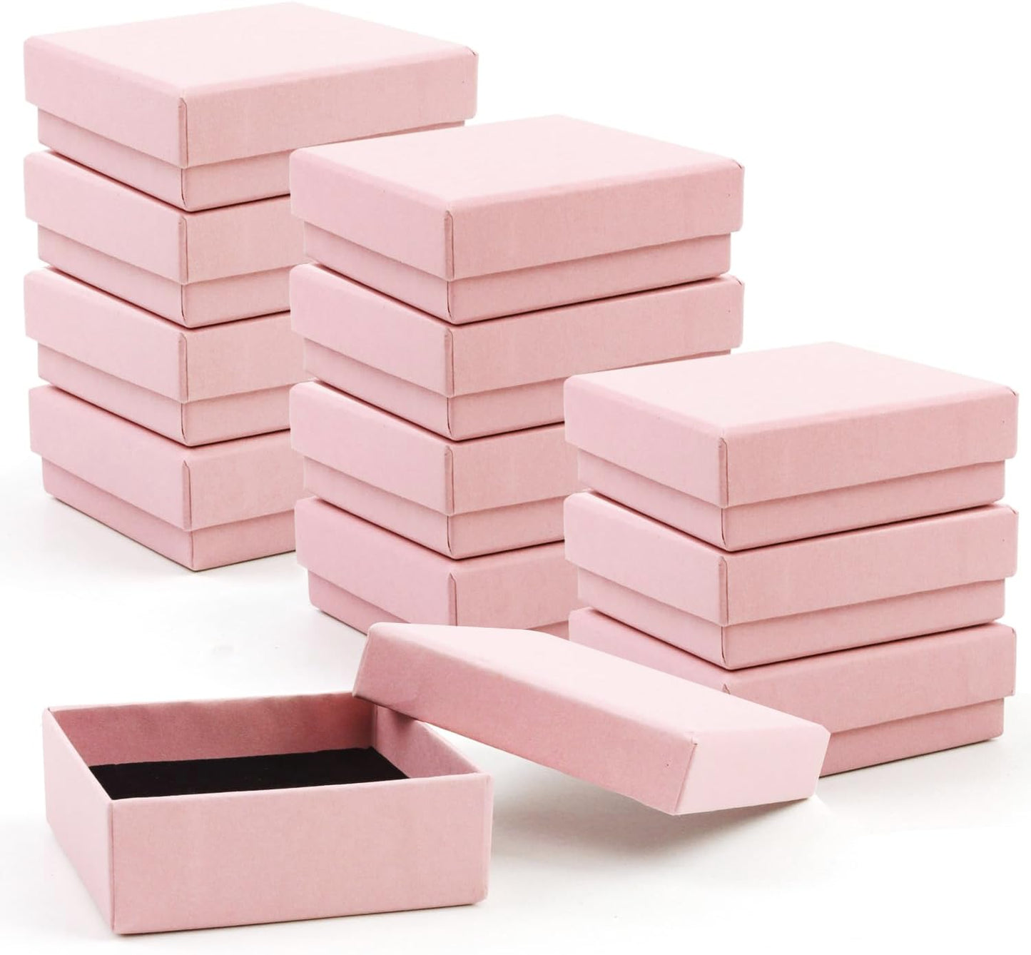 Gift Box Necklace Earring Ring Box Gift Box,12 Pieces Square Cardboard Jewelry Gift Boxes,Cotton Filled Cardboard Paper Jewelry Box Gift Case (3.5x3.5x1.25 Inches) (Pink)